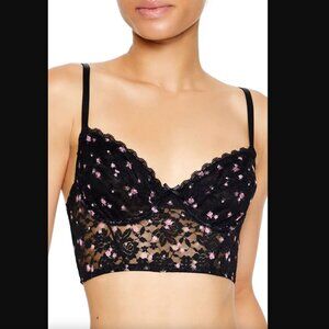 Forever 21 Ditsy Floral Lace Underwire Bra Small Black & Pink NEW